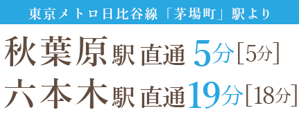 東京メトロ日比谷線「茅場町」駅より、秋葉原駅 直通6分、六本木駅 直通18分